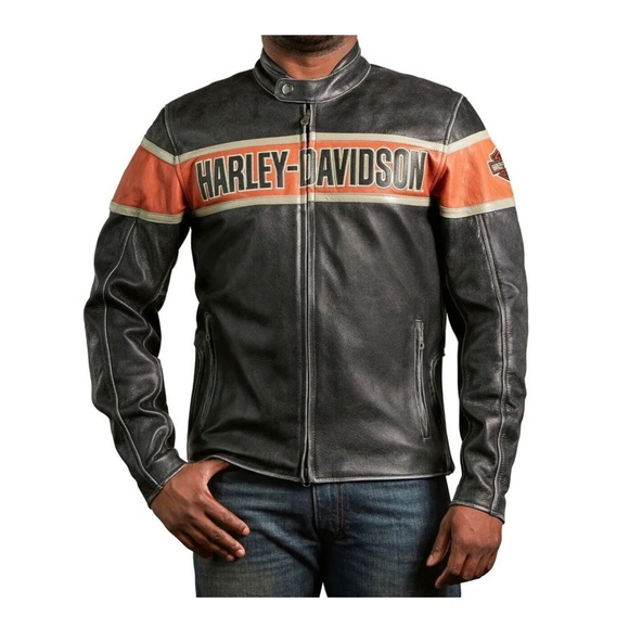 Harley Davidson Men's Victory Lane Black Biker Distressed Leather Jacket - Picture 3 of 4